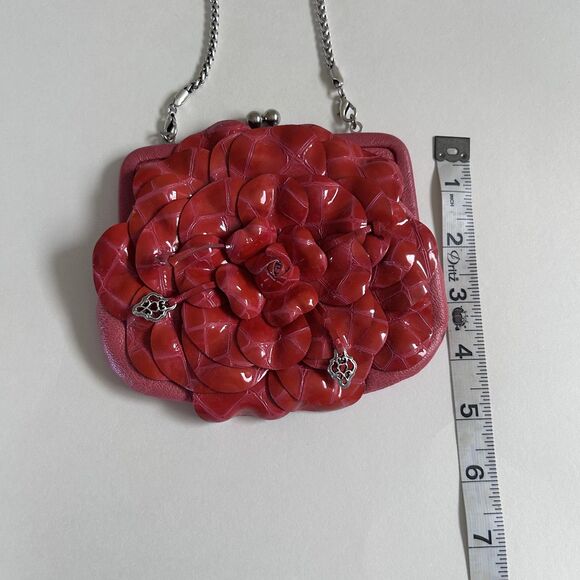 Brighton Rosalie Red Pink Patent Leather Flower Kiss Lock Crossbody Bag - Picture 10 of 13